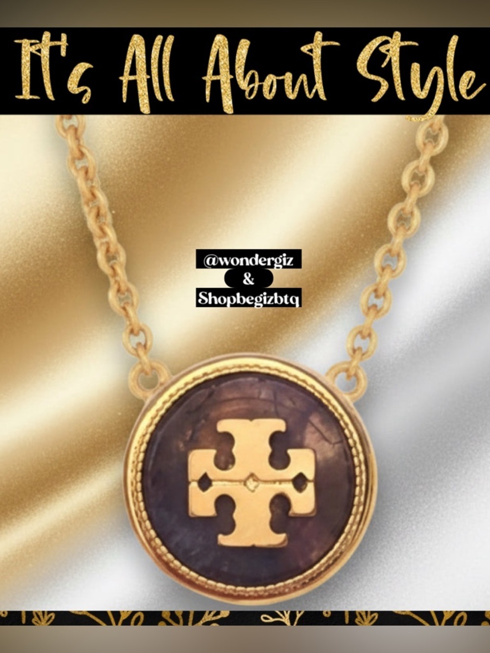 Authentic Tory Burch Semi Precious Agate Pendant Necklace